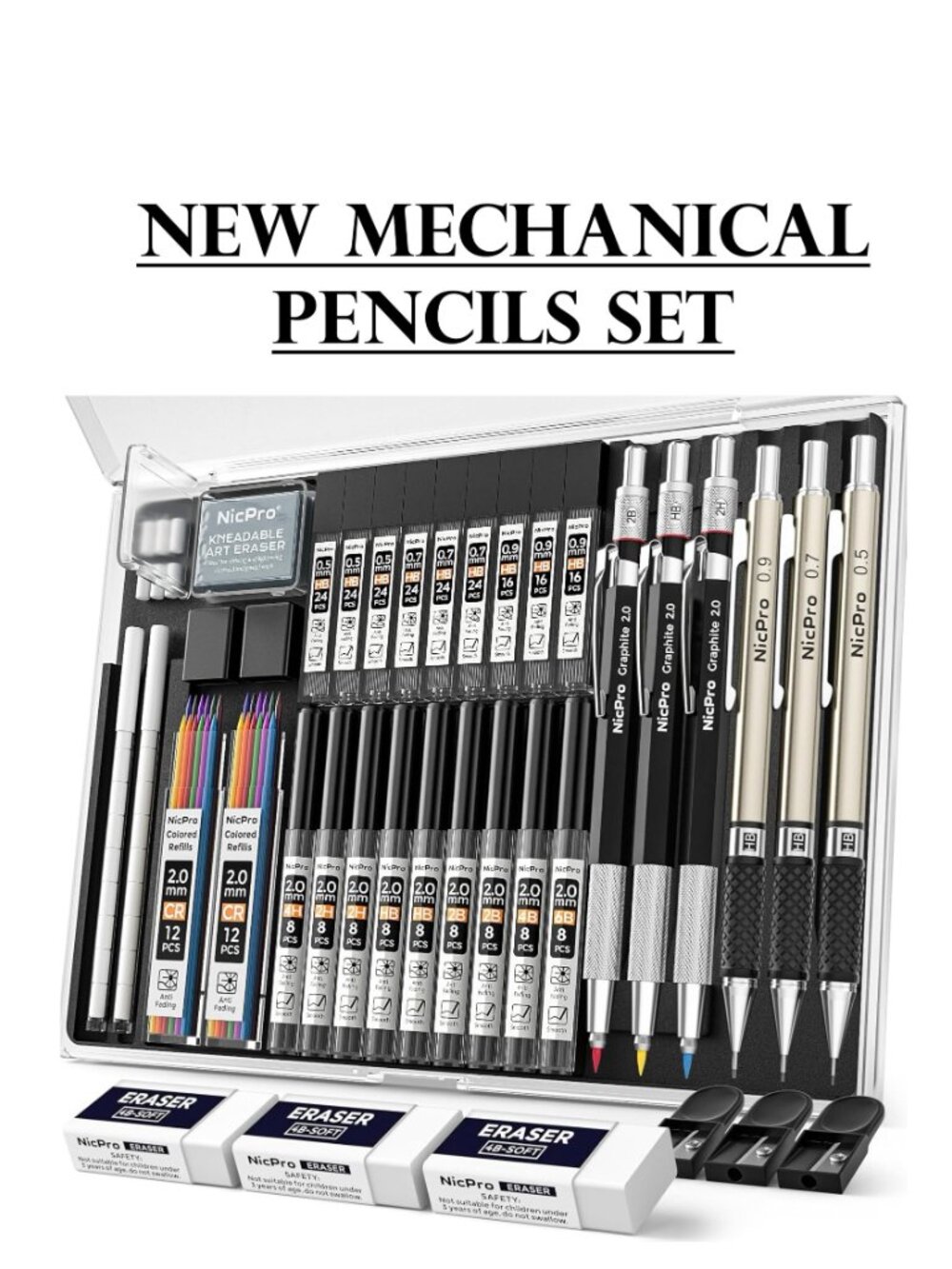 NEW Mechanical Pencil Set COLOR Graphite Refills Drafting Pencils 0.5 mm & 0.7 m